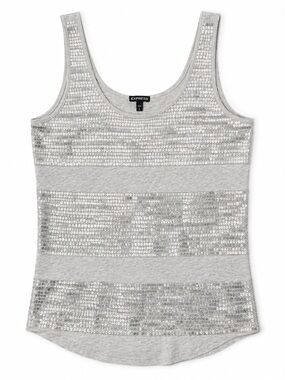 Express Y2K Silver Sequin Tank Top Grey Scoop Neck Size S